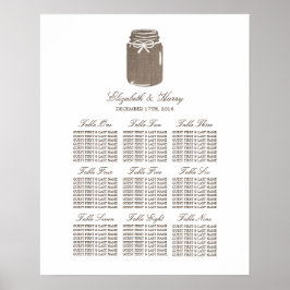 Rustic Burlap Mason Jar Wedding Seating Chart Poster