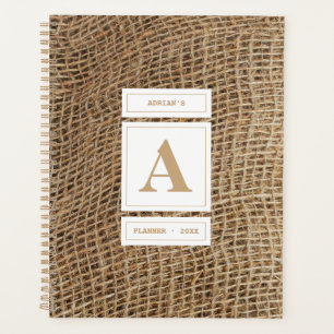 Rustic Burlap Monogram Erstbenennungsbuch Planer