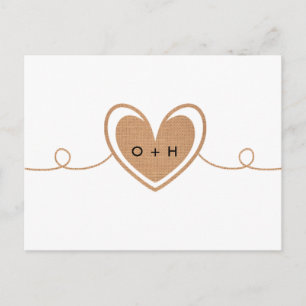 Rustic Burlap Monogram Herz UAWG Postkarte