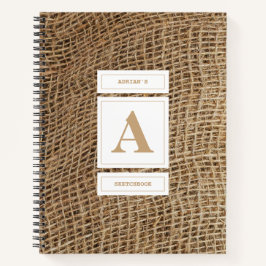 Rustic Burlap Monogram Initial Sketchbook Notizbuch