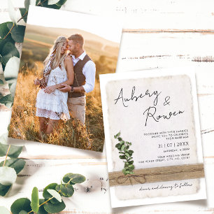 Rustic Burlap Öko Eucalyptus Boho Foto Wedding Einladung