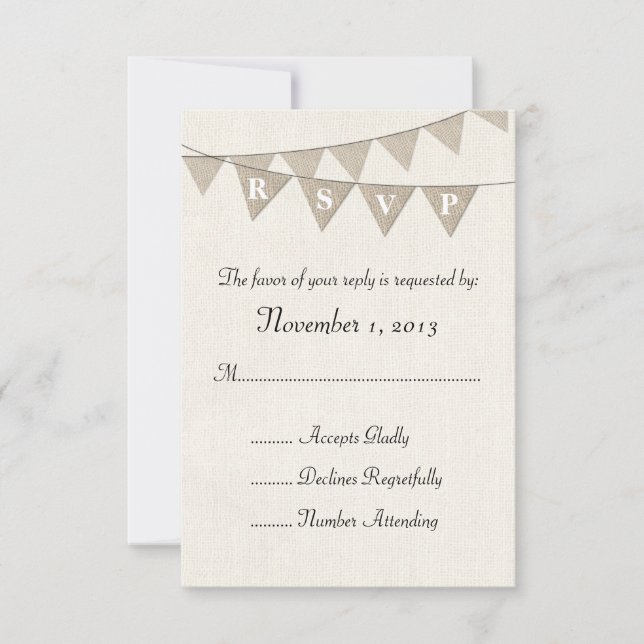 Rustic Burlap Pennant Wedding RSVP Karte (Vorderseite)