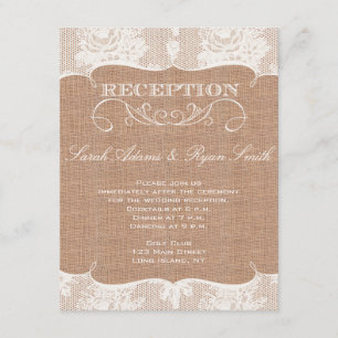 Rustic Burlap Print & Lace Empfang Einladung