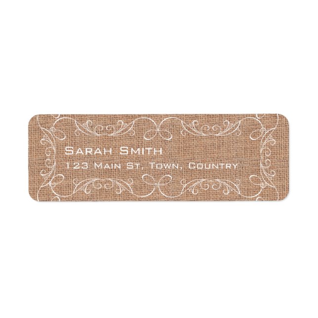 Rustic Burlap Print Wedding Address Labels (Vorne)