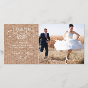 Rustic Burlap Print Wedding Foto Danke Karten