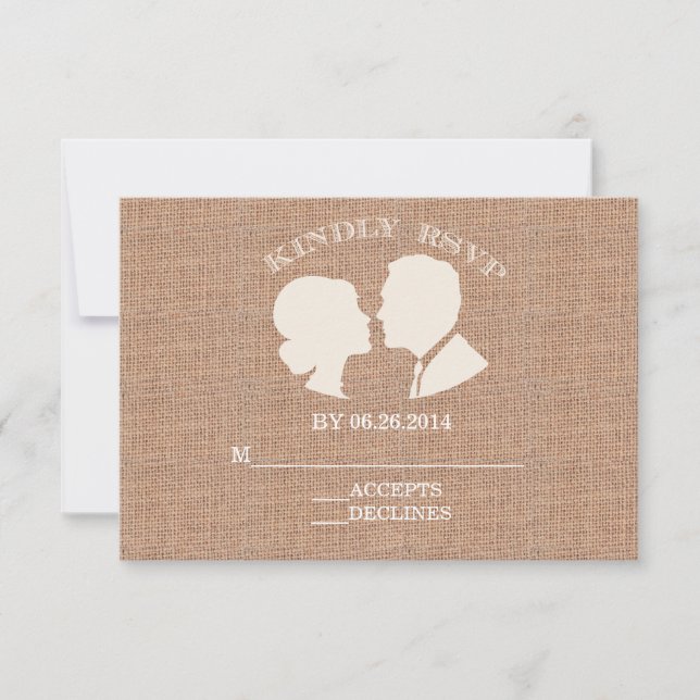 Rustic Burlap Print Wedding RSVP Card Karte (Vorderseite)