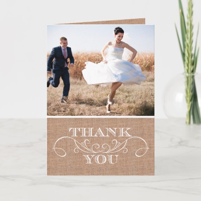 Rustic Burlap Print Wedding Thank You Cards Dankeskarte (Vorderseite)