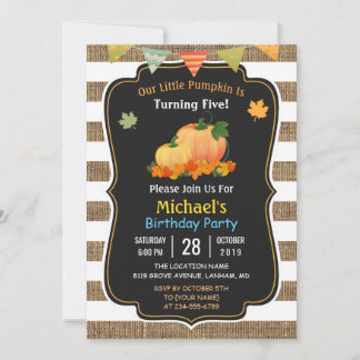 Rustic Burlap Pumpkin Fall Kid's Geburtstagsparty Einladung