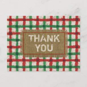 Rustic Burlap Red Green Kariert Holiday Vielen Dan Postkarte