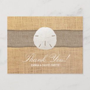 Rustic Burlap Sand Dollar Danke Postkarte
