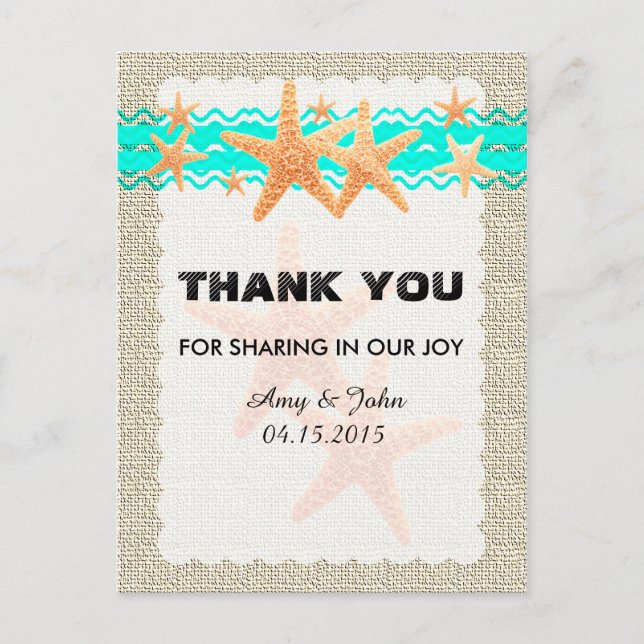 Rustic burlap starfish danke starfish1 postkarte (Vorderseite)
