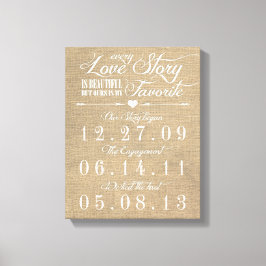 Rustic Burlap Story Wedding Date Leinwand