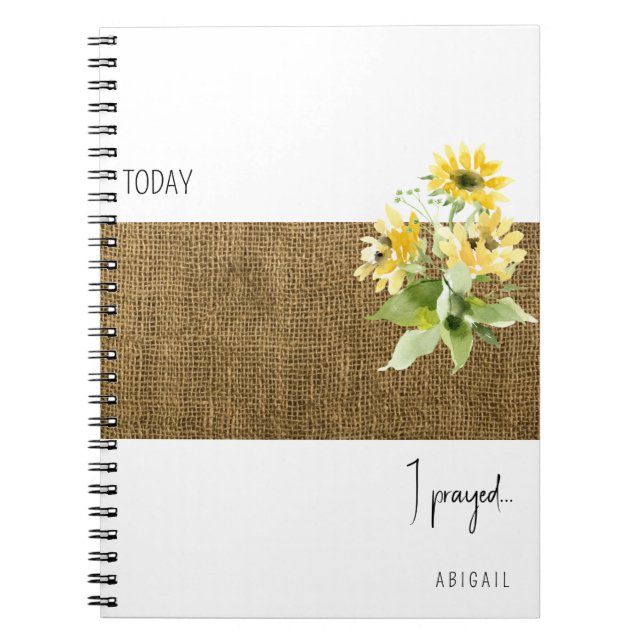Rustic Burlap Sunflower Custom Gebet Journal Notizblock (Vorderseite)