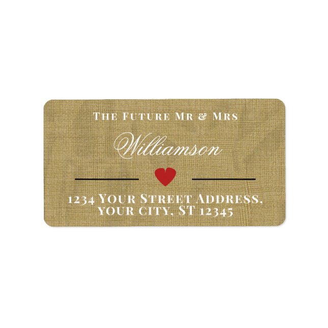 Rustic Burlap The Future Mr & Mrs. Rücksendeadress Adressaufkleber (Vorne)
