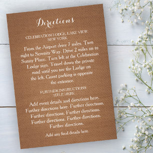 Rustic Burlap Wedding Directions Card Einladung