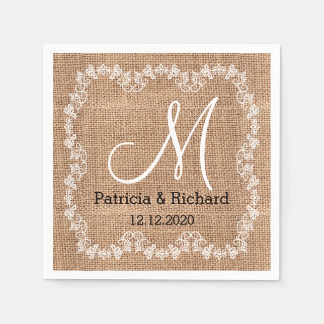 Rustic Burlap Wedding Monogram Serviette (Vorderseite)