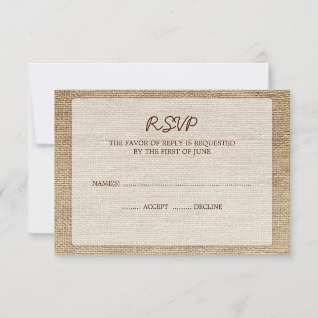 Rustic Burlap Wedding RSVP Response Card (Vorderseite)