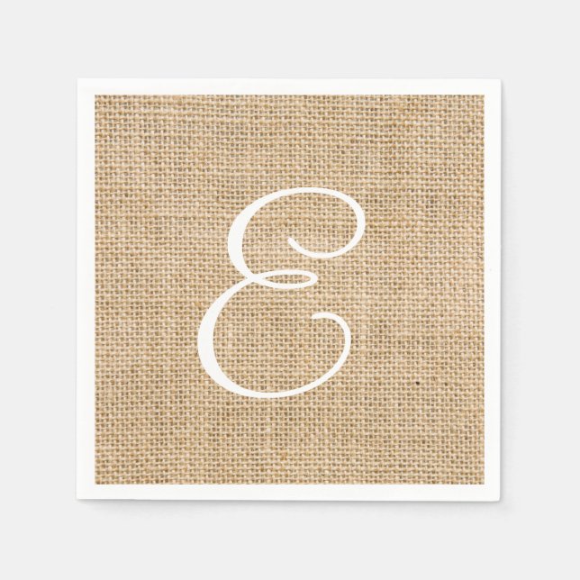 Rustic Burlap Wedding Simple Monogram Serviette (Vorderseite)