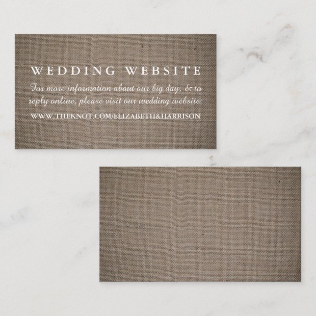 Rustic Burlap Wedding Website Begleitkarte (Vorne/Hinten)
