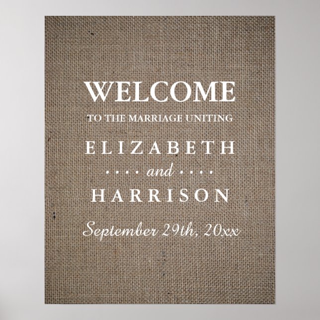 Rustic Burlap Wedding Willkommen Poster (Vorne)
