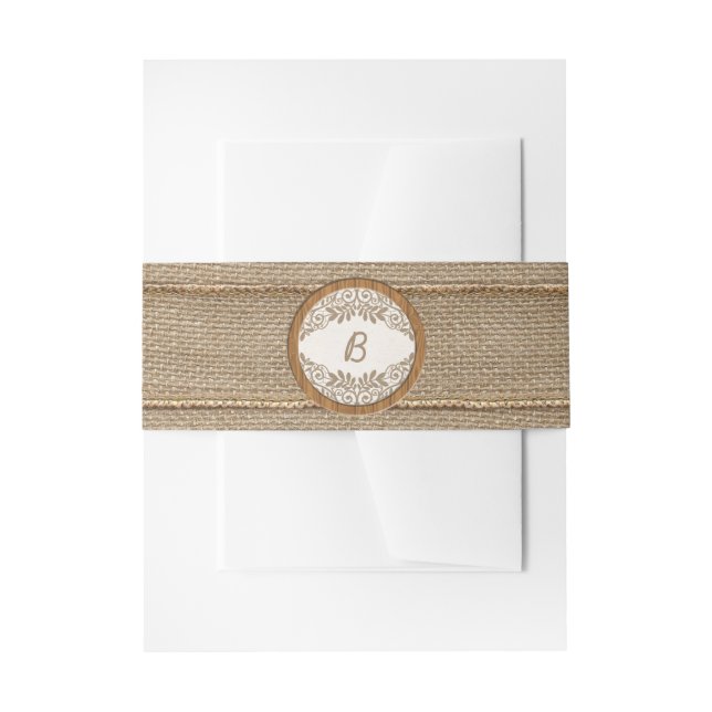 Rustic Burlap Wood Monogram Wedding Bly Band (Vorderseite Beispiel)