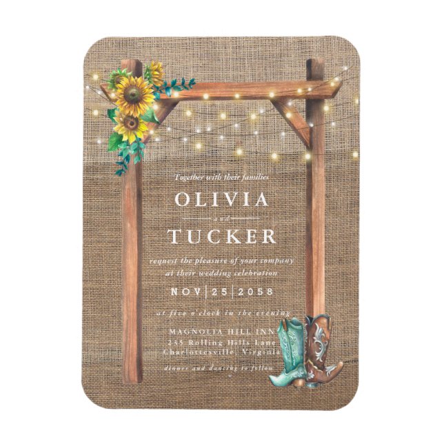 Rustic Burlap Wood Sunflower Wedite Magnet (Vertikal)