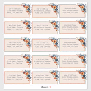 Rustic Burnt Orange & Blue Wedding Guest Address Aufkleber