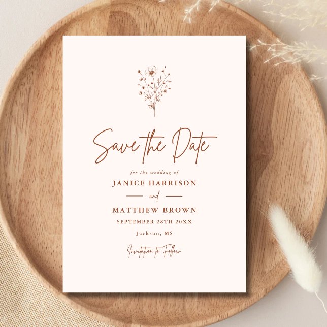 Rustic Burnt Orange Boho Wedding Save The Date (Rustic burnt orange boho save the date sets a warm personalized tone for your wedding day)