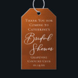Rustic Burnt Orange Bridal Shower Personalized Geschenkanhänger<br><div class="desc">This rustic burnt orange bridal shower gift tag features beautiful white typography for an autumn party featuring boho colors for a fall wedding. Minimalist white typography for a bohemian bride.</div>