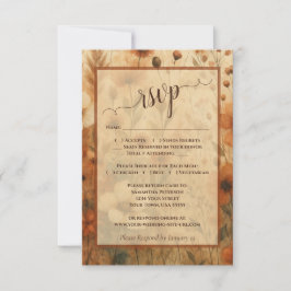 Rustic Burnt Sienna Boho Chic Wildflowers Wedding RSVP Karte
