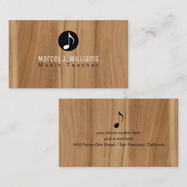 Rustic Business Card With Music Note Visitenkarte (Vorne/Hinten)