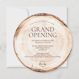 Rustic Business Logo Grand Opening Wood Theme Einladung