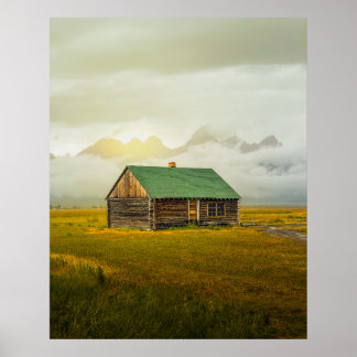 Rustic Cabin at Sunrise – Grand Teton National Par Poster