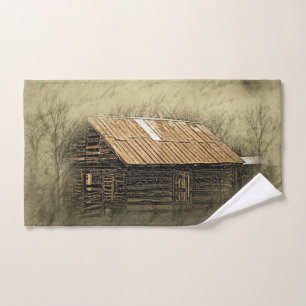 Rustic Cabin Vintage Weathered Postcard Handtuch