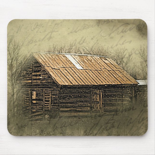 Rustic Cabin Vintage Weathered Postcard Mousepad (Vorne)