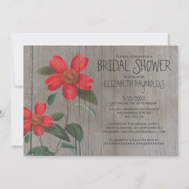Rustic Camellia Bridal Dusche Einladungen (Vorderseite)