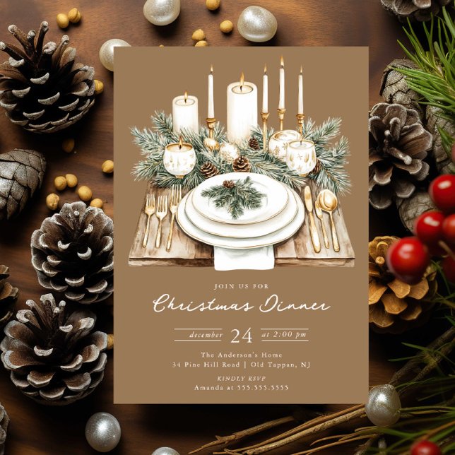 Rustic Candlelight Christmas Dinner Invite Einladung (Von Creator hochgeladen)