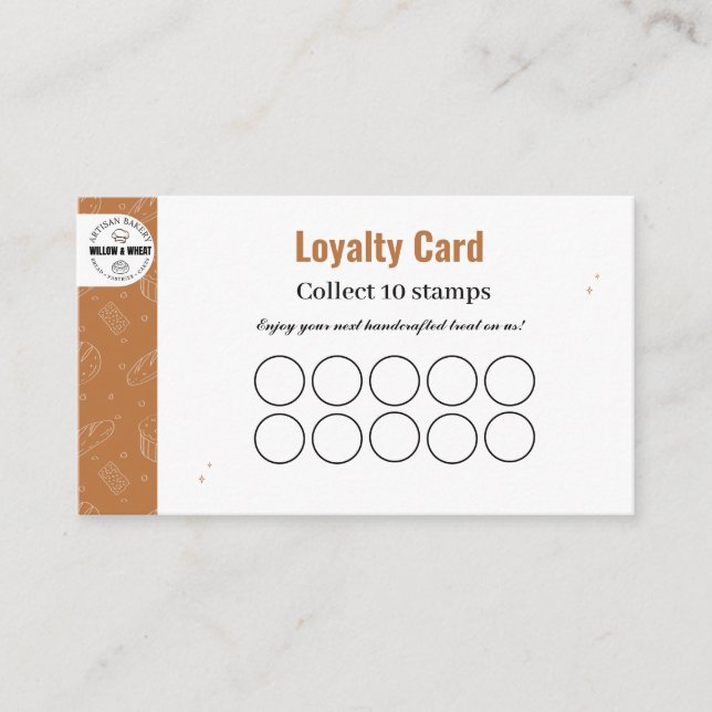 Rustic Caramel Bakery Loyalty Stamp Card Visitenkarte (Vorderseite)