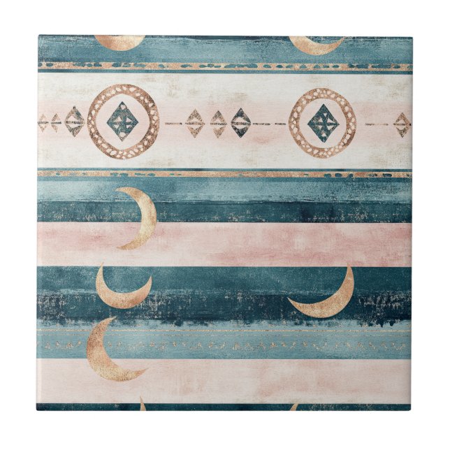 Rustic Celestial Stripe Moon Sun Earthy (10) Fliese (Vorderseite)