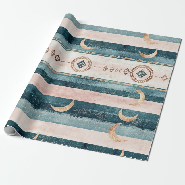 Rustic Celestial Stripe Moon Sun Earthy (10) Geschenkpapier (Ungerollt)