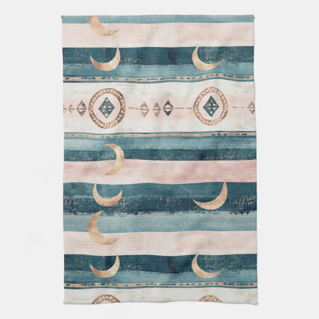 Rustic Celestial Stripe Moon Sun Earthy (10) Geschirrtuch (Vertikal)