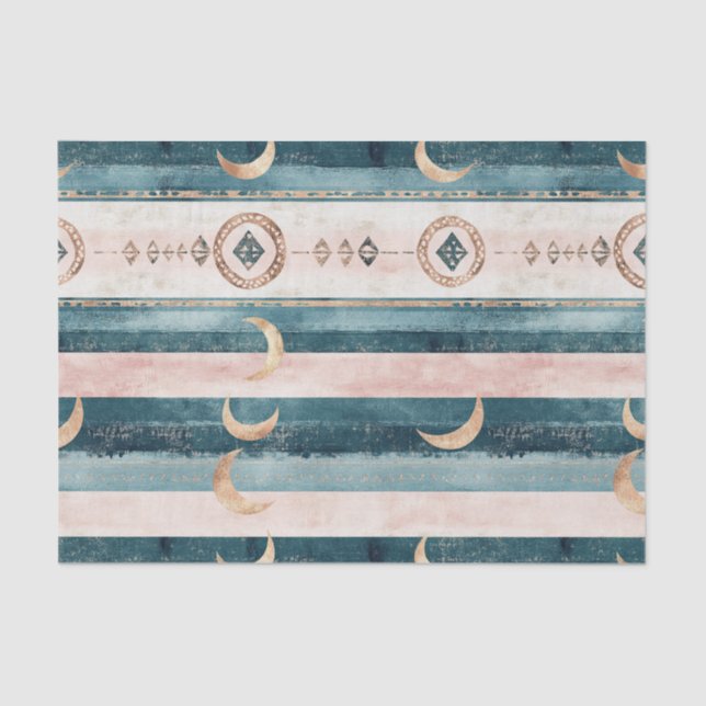 Rustic Celestial Stripe Moon Sun Earthy (10) Seidenpapier (Vorderseite)