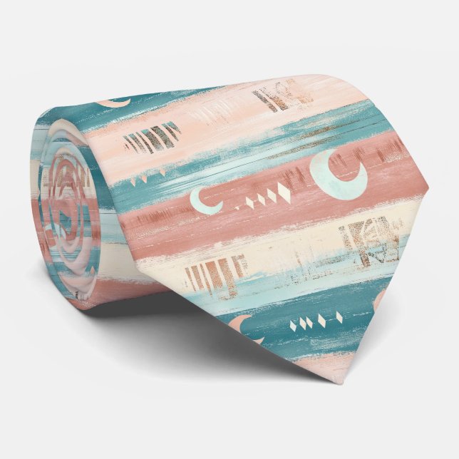 Rustic Celestial Stripe Moon Sun Earthy (4) Krawatte (Gerollt)