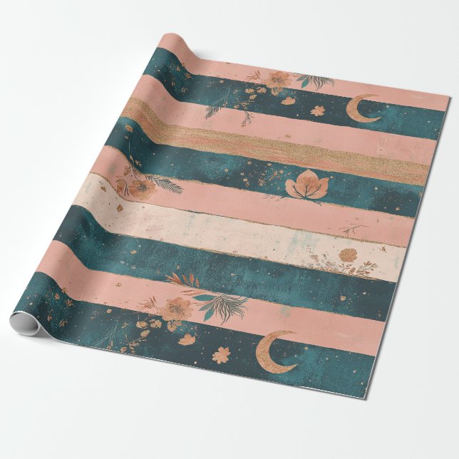Rustic Celestial Stripe Moon Sun Earthy (6) Geschenkpapier (Ungerollt)