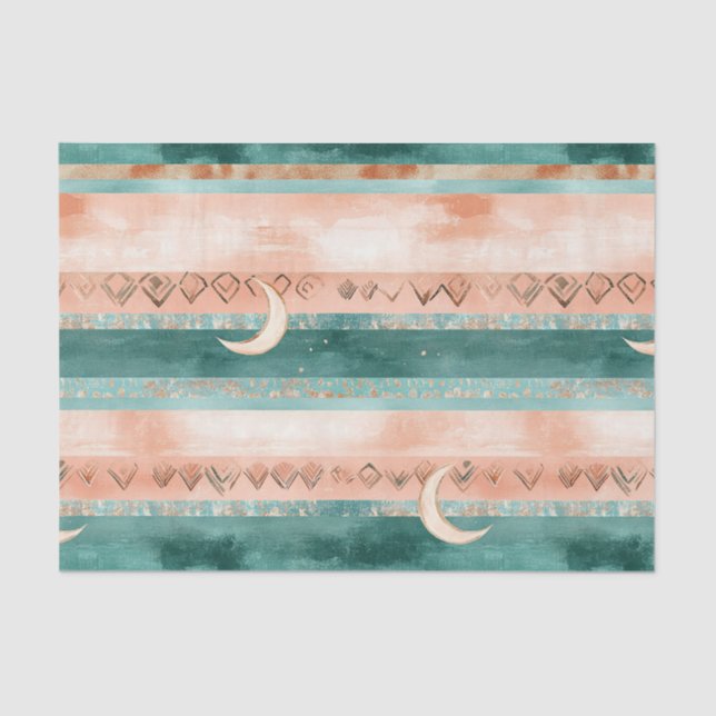 Rustic Celestial Stripe Moon Sun Earthy (8) Seidenpapier (Vorderseite)