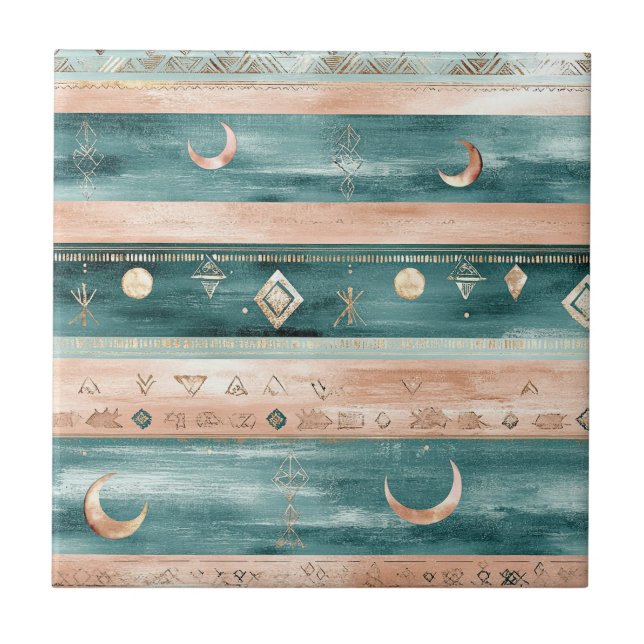 Rustic Celestial Stripe Moon Sun Earthy (9) Fliese (Vorderseite)