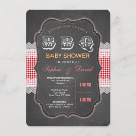 Rustic Chalk Gingham Baby Showgrill Einladung