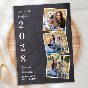 Rustic Chalkboard 3 Photo Graduation Announcement Ankündigung