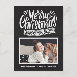 Rustic Chalkboard Merry Christmas Script Foto Feiertagspostkarte