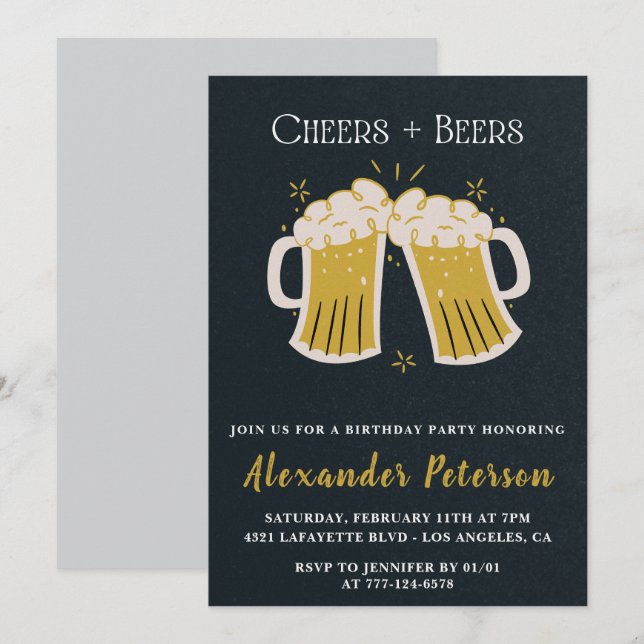 Rustic Cheers Beers Chalkboard Männer 56. Geburtst Einladung (Vorne/Hinten)